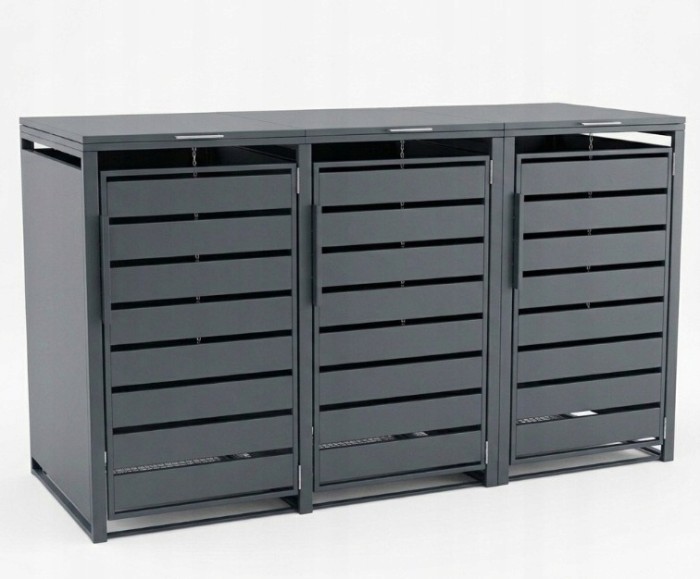 Zabudowa, Obudowa kosza na śmieci 3x240L metalowa STEELMAN antracyt+GRATIS