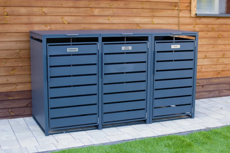 Zabudowa, Obudowa kosza na śmieci 3x240L metalowa STEELMAN antracyt+GRATIS