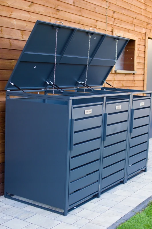Zabudowa, Obudowa kosza na śmieci 3x240L metalowa STEELMAN antracyt+GRATIS