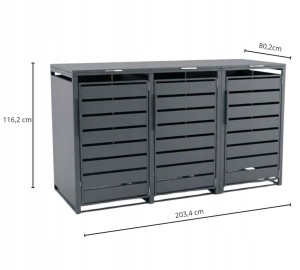 Zabudowa, Obudowa kosza na śmieci 3x240L metalowa STEELMAN antracyt+GRATIS