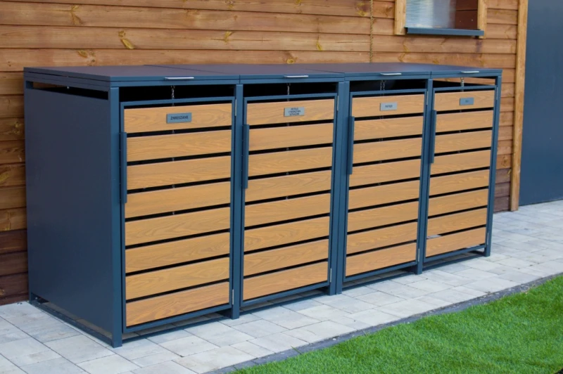 Zabudowa, Obudowa kosza na śmieci 4x240L metalowa STEELMAN złoty dąb+GRATIS