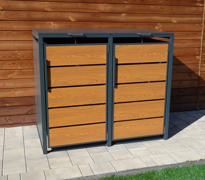 Zabudowa, Obudowa kosza na smieci 2x240L metalowa, STEELMAN złoty dąb High