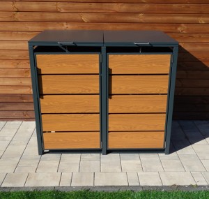 Zabudowa, Obudowa kosza na smieci 2x240L metalowa, STEELMAN złoty dąb High