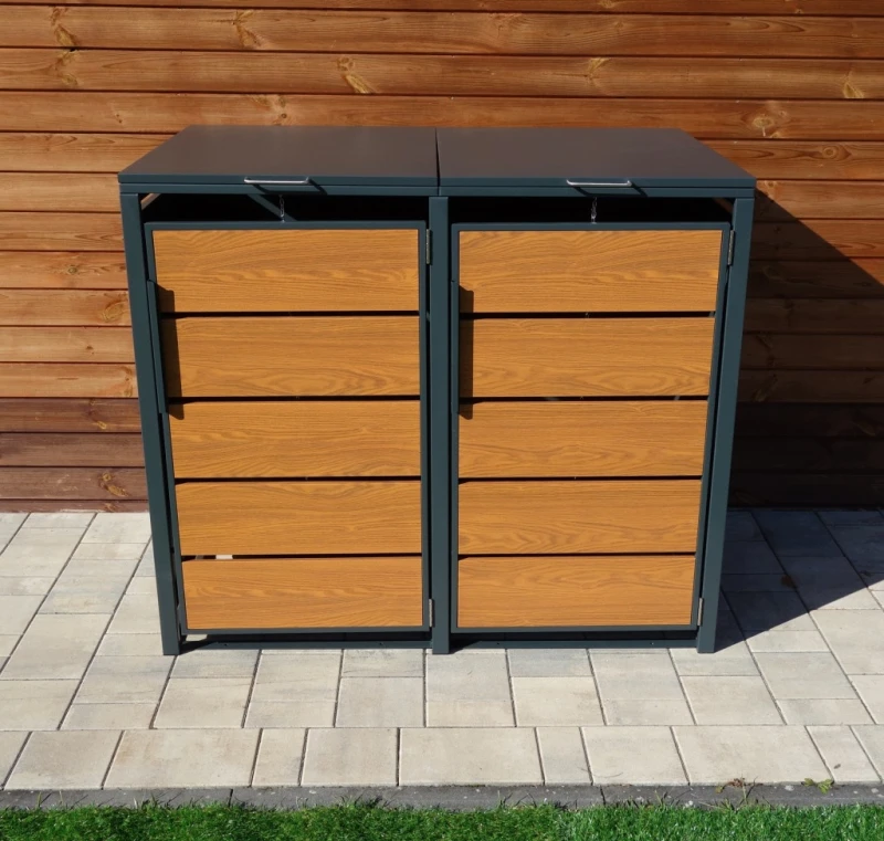 Zabudowa, Obudowa kosza na smieci 2x240L metalowa, STEELMAN złoty dąb High