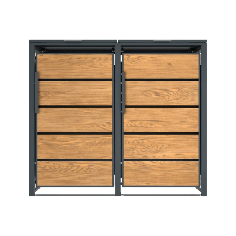 Zabudowa, Obudowa kosza na smieci 2x240L metalowa, STEELMAN złoty dąb High