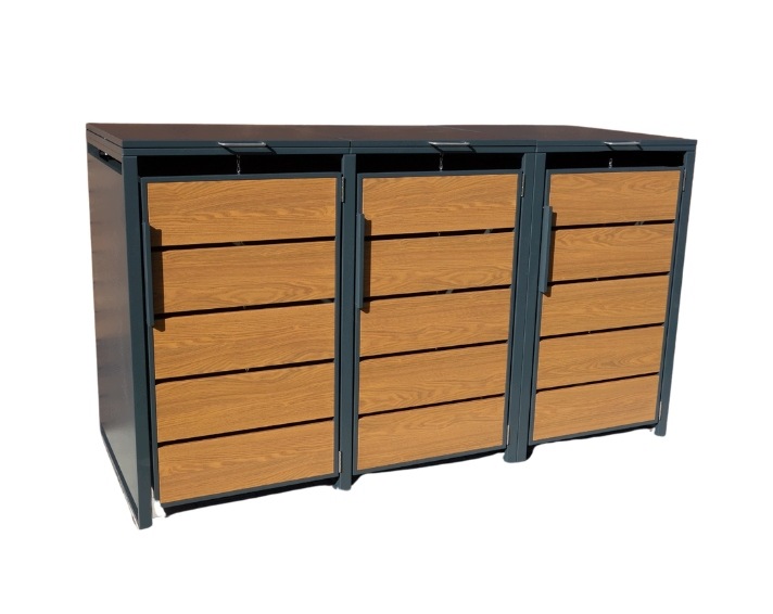 Zabudowa, Obudowa kosza na smieci 3x240L, STEELMAN złoty dąb High+GRATIS