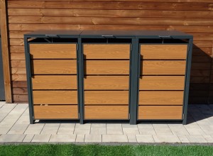 Zabudowa, Obudowa kosza na smieci 3x240L, STEELMAN złoty dąb High+GRATIS