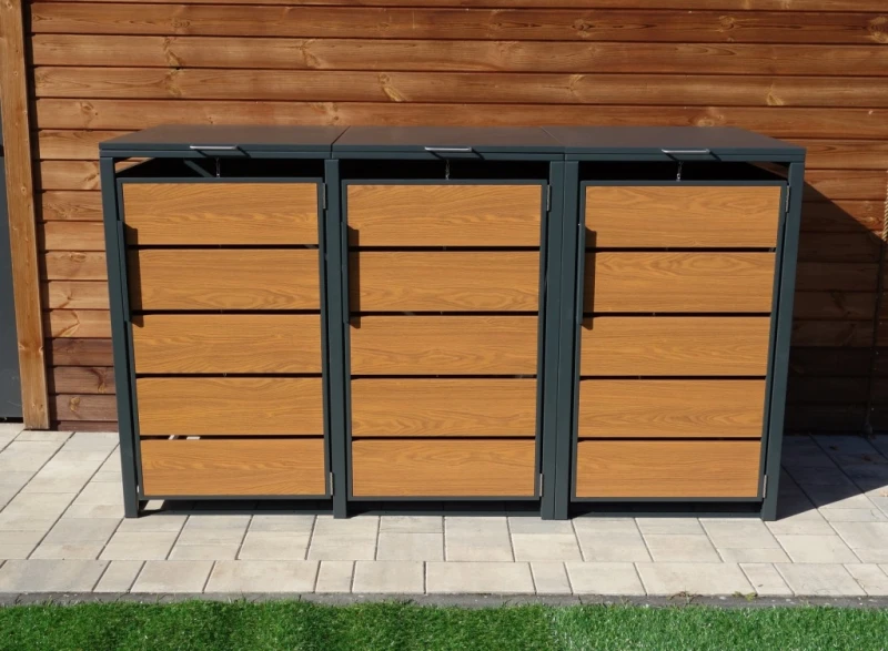Zabudowa, Obudowa kosza na smieci 3x240L, STEELMAN złoty dąb High+GRATIS