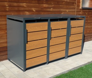 Zabudowa, Obudowa kosza na smieci 3x240L, STEELMAN złoty dąb High+GRATIS