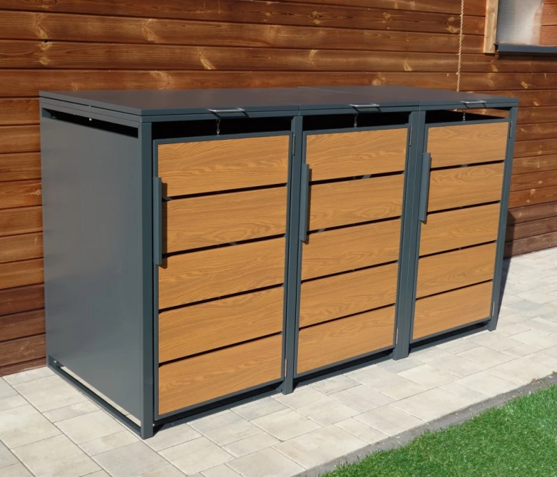 Zabudowa, Obudowa kosza na smieci 3x240L, STEELMAN złoty dąb High+GRATIS