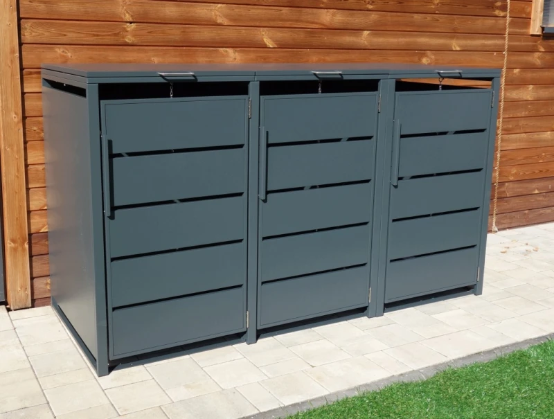 Zabudowa, Obudowa kosza na smieci 3x240L, STEELMAN antracyt High+GRATIS