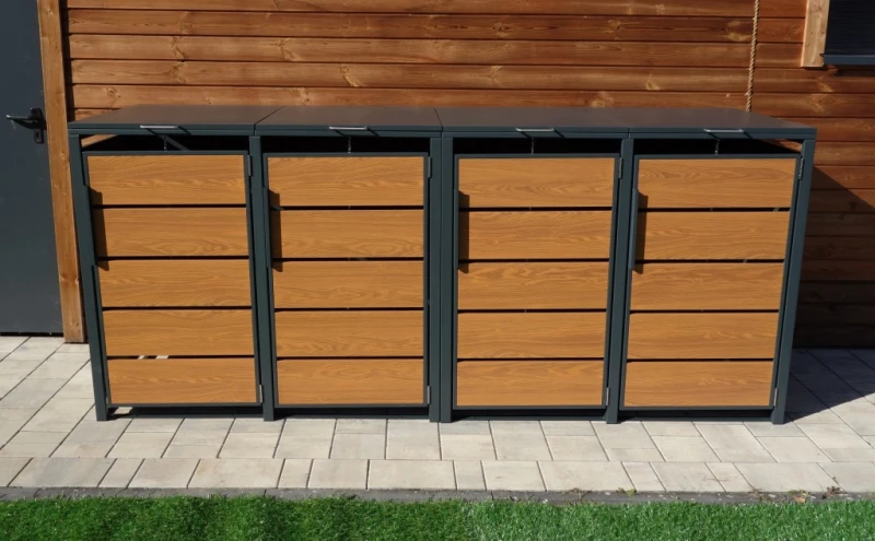 Zabudowa, Obudowa kosza na śmieci 4x240L, STEELMAN złoty dąb High+GRATIS