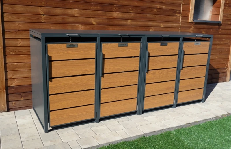 Zabudowa, Obudowa kosza na śmieci 4x240L, STEELMAN złoty dąb High+GRATIS
