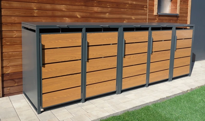 Zabudowa, Obudowa kosza na smieci 5x240L, STEELMAN złoty dąb High+GRATIS