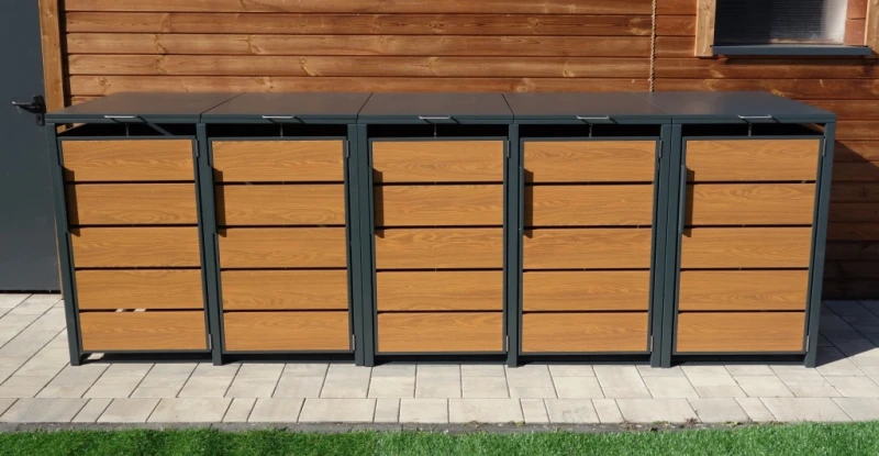 Zabudowa, Obudowa kosza na smieci 5x240L, STEELMAN złoty dąb High+GRATIS
