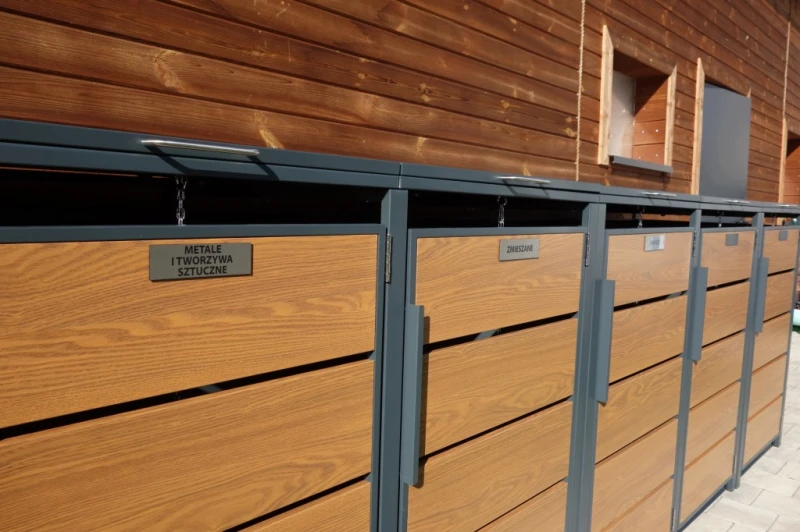 Zabudowa, Obudowa kosza na smieci 5x240L, STEELMAN złoty dąb High+GRATIS