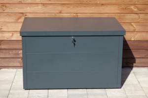 Skrzynia ogrodowa, metalowa, 320L, zamykana, siedzisko STEELMAN antracyt
