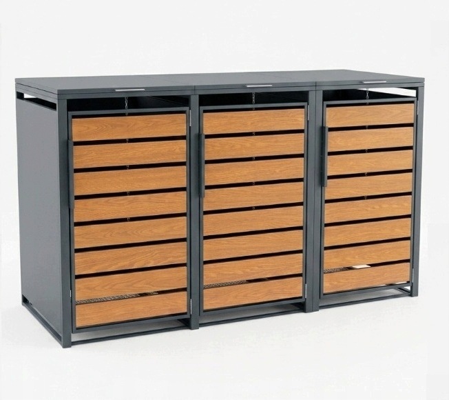 Zabudowa, Obudowa kosza na śmieci 3x240L metalowa STEELMAN złoty dąb+GRATIS