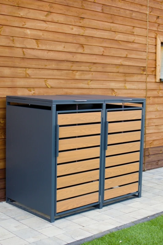 Zabudowa, Obudowa kosza na śmieci 2x240L metalowa STEELMAN złoty dąb